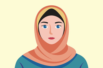 Woman Wearing Orange Hijab And Teal Top female muslim