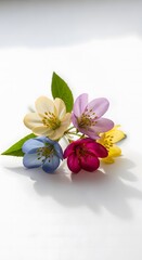 Obraz premium Colorful Blossoms A vibrant collection of multi-colored flowers with green leaves, a testament to nature's artistry, evoking cheerfulness and serenity