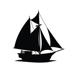 Elegant black silhouette of a two masted sailing ship on white background, sailboat silhouette vector illustration