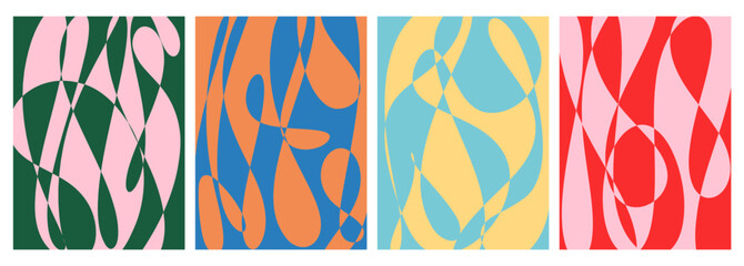 Stylised Minimalist Abstract Geometric Poster Design Collection with Graphic Wavy Lines, Modern Colorful Shapes Background Set for Social Media, Branding Ads, Events Covers and Art Promo