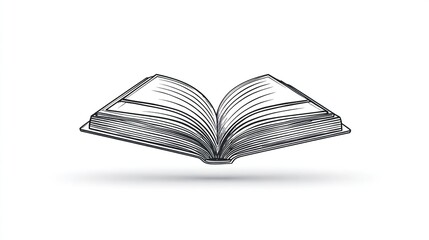 Obraz premium Open book illustration with lined pages, sketched in grayscale on a white background