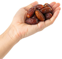 Obraz premium hand holding sweet palm date white background