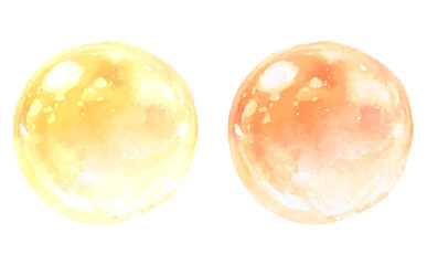 透き通った水滴の水彩イラスト_黄色・オレンジ