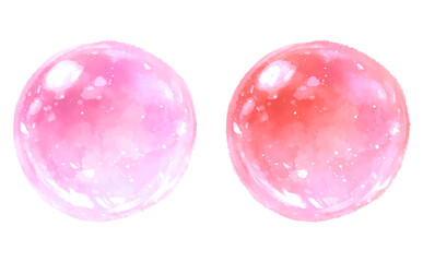 透き通った水滴の水彩イラスト_赤、ピンク