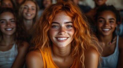 Fototapeta premium Celebrating the essence of joy and camaraderie, this lively group reflects youthful energy and connection