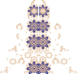 Elegant Floral Symmetry Pattern | Intricate Blue & Beige Botanical Motifs | Sophisticated Decorative Artwork for Clothing, Fashion Prints, Home Decor & Special Occasion Designs