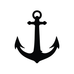 Bold black anchor silhouette on white background for marine nautical design, vintage anchor silhouette vector illustration