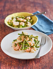 sauteed shrimp and asparagus tossed in garlic butter