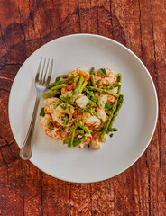 sauteed shrimp and asparagus tossed in garlic butter