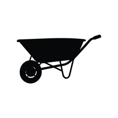 Silhouette of a wheelbarrow, a garden tool for moving materials and supplies, wheelbarrow silhouette vector illustration