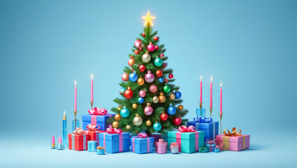 Christmas tree with many ornaments and lights