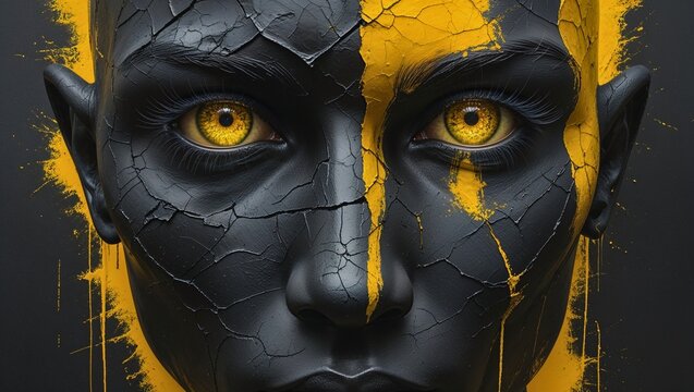Black and Yellow Warpaint - Abstract Face Close-Up