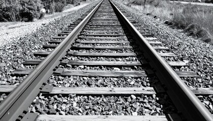 Endless Railroad Tracks Monochrome Railway Journey Ahead