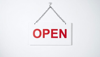 Red Open Sign, White Background, Hanging Chain, Business, Retail, Store, Shop, Commercial, Signage, 