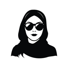 Monochrome portrait of a stylish woman wearing a hijab and sunglasses, woman with hijab and sunglasses silhouette vector illustration