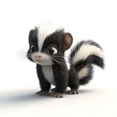 Fototapeta premium Adorable Cartoon Skunk With Big Eyes, Standing On White Background.