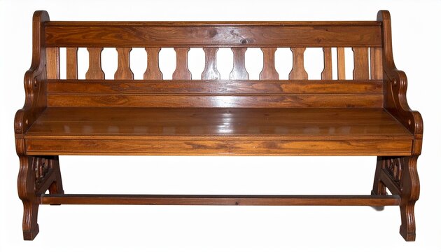 Antique Wooden Church Bench, Carved Details, Dark Brown Finish