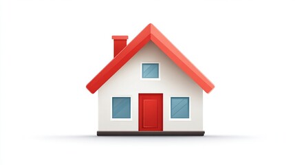 Simple cartoon house with red roof and door on a white background