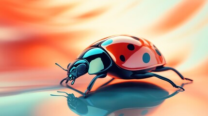 Fototapeta premium 3D ladybug on reflective surface