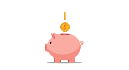 Simple illustration of a piggy bank receiving a coin.