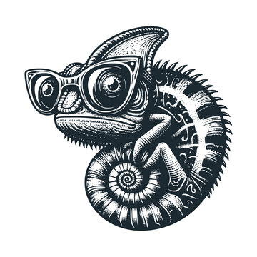 Lizard wearing glasses &ndash; Black and White Icon Vector and Illustration