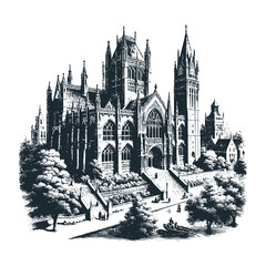 Fototapeta premium Old cathedrals on England Style – Black and White Icon Vector and Illustration