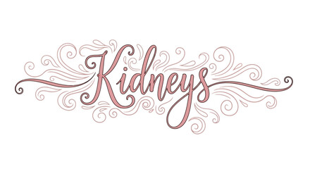 Vector illustration of elegant calligraphy word kidneys with decorative swirls