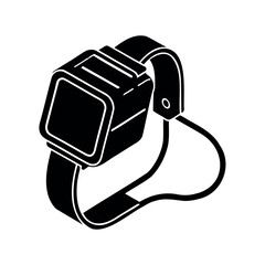 Isometric view of a modern smartwatch illustration in black and white