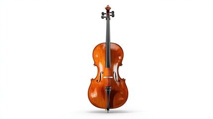 Fototapeta premium Glossy, polished cello with f-holes displayed centered on a stark white background