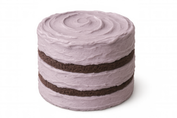 Layered chocolate cake with purple frosting isolated on transparent background, perfect for food and bakery projects