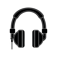 Black and white minimalist illustration of studio headphones for listening to music