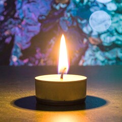 Single candle flame in warm light