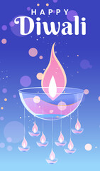 Happy Diwali Poster with Diya Lamp Vector Illustration. Indian festival of lights Design. Suitable for Greeting Card, Banner, Flyer, Template.