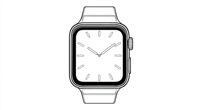 Minimalist line drawing of a smartwatch with a blank face and plain wristband