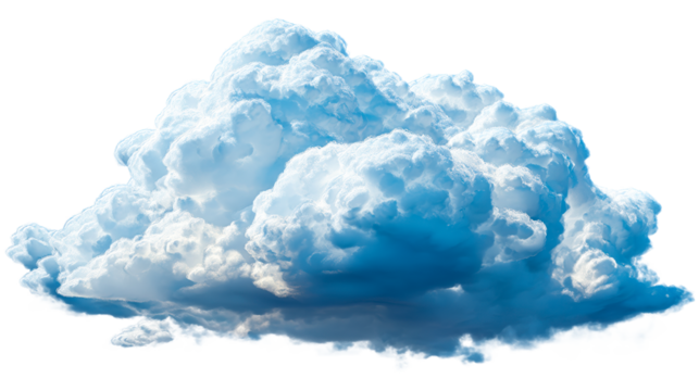 Fluffy Cumulus Cloud with Blue Sky Highlights and White Isolated Background, cut out transparent - Powered by Adobe