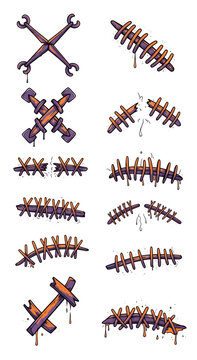 Vector Tools and Patterns in Purple and Orange Style  