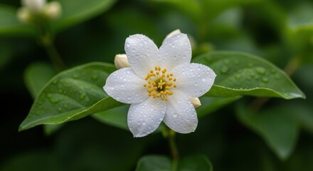 Close-up of White Jasmine Flower with Water Drops