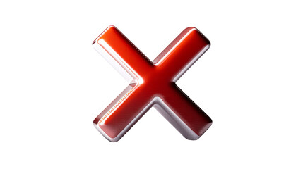 Fototapeta premium Glossy Red Letter X Symbol with Silver Edges on White, cut out transparent