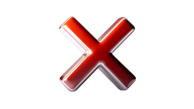 Glossy Red Letter X Symbol with Silver Edges on White, cut out transparent