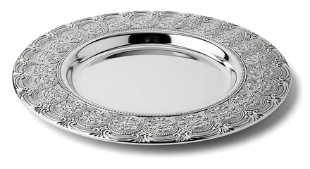 Elegant silver charger plate with intricate floral designs adds a touch of classic sophistication to your table setting or special event, perfect for formal dining