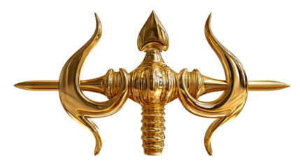 Golden Trident Weapon Symbol Isolated on White Background, cut out transparent
