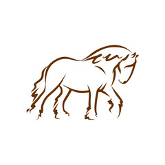 Elegantly illustrated outline of a powerful Friesian horse in motion, showcasing its majestic mane and muscular build