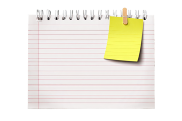 blank lined paper notebook paper with tape isolated on transparent background, note paper message office business tag sign