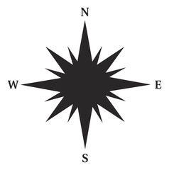 Obraz premium Black compass rose with the cardinal directions North, South, East, and West labeled.