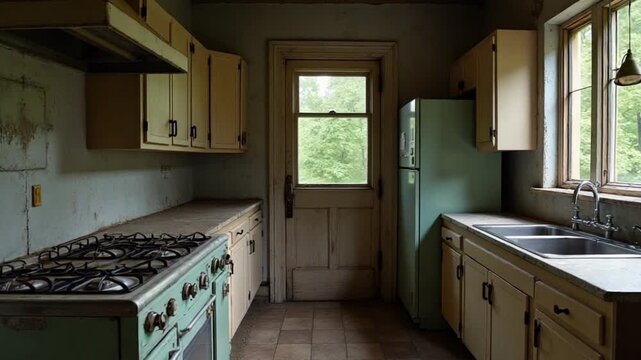 old kitchen of abandoned house