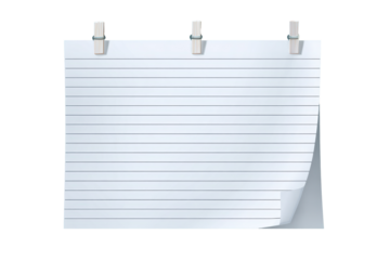 blank lined paper notebook paper with tape isolated on transparent background, note paper message office business tag sign