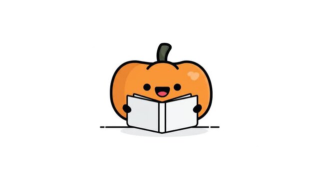 Cute pumpkin character reading book