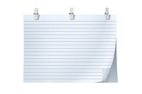 blank lined paper notebook paper with tape isolated on transparent background, note paper message office business tag sign