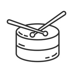 A drum with drumsticks presented in a simple lineart style. Editable stroke. Vector illustration