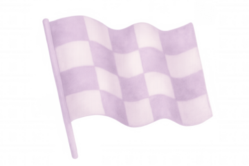 Purple and white checkered racing flag waving on a transparent background, symbolizing victory and motorsport events